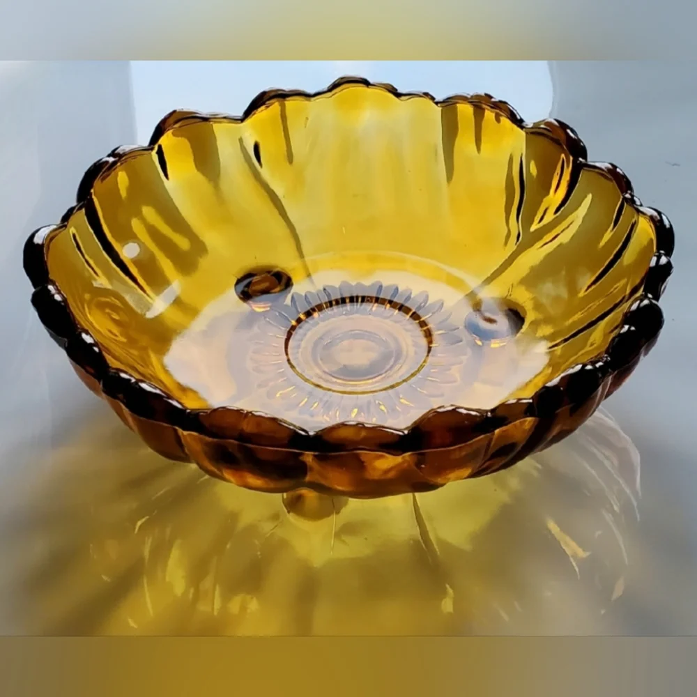 11" 🧡Vntg🌻"Petals Amber"🧡3 Toed Footed Thick 4lb 4oz Bowl by Colony🌻 - Picture 2 of 13
